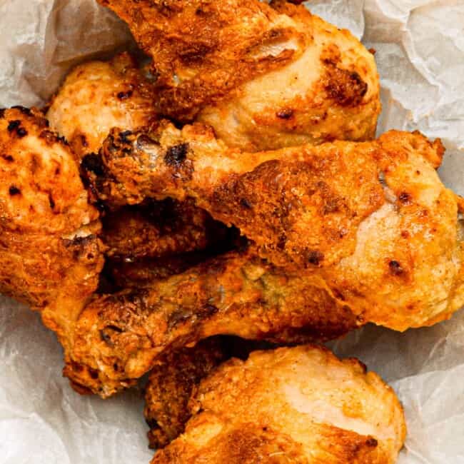 Crispy oven-fried chicken legs.