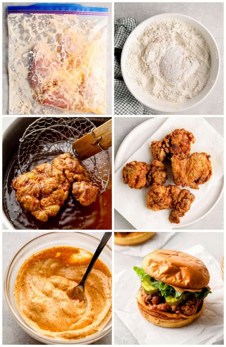 step by step photos for how to make crispy fried chicken sandwiches