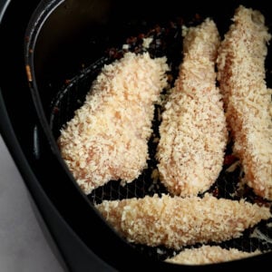 Delicious air fryer chicken nuggets made from tender chicken breast.