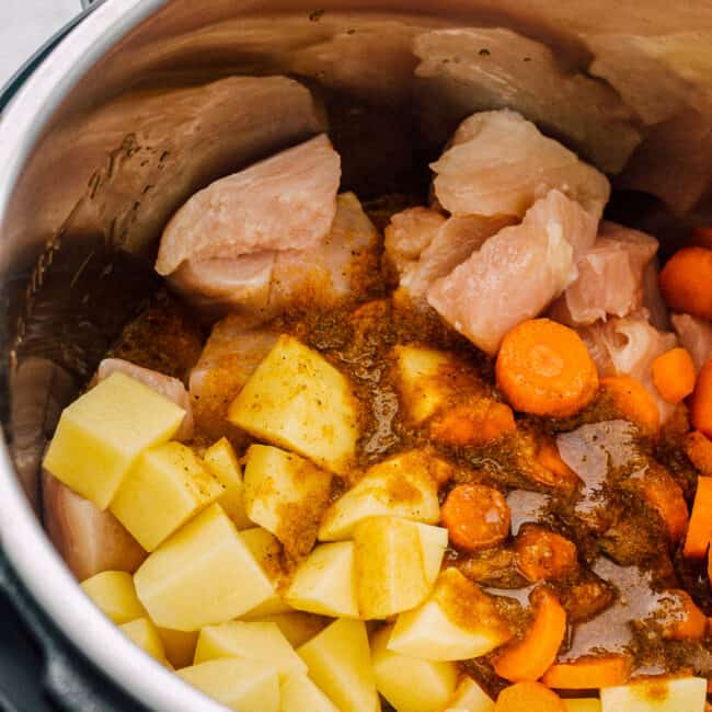 ingredients to make instant pot chicken curry in the pot