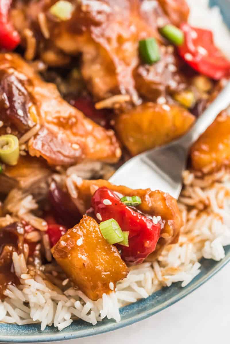 fork into hawaiian chicken over rice