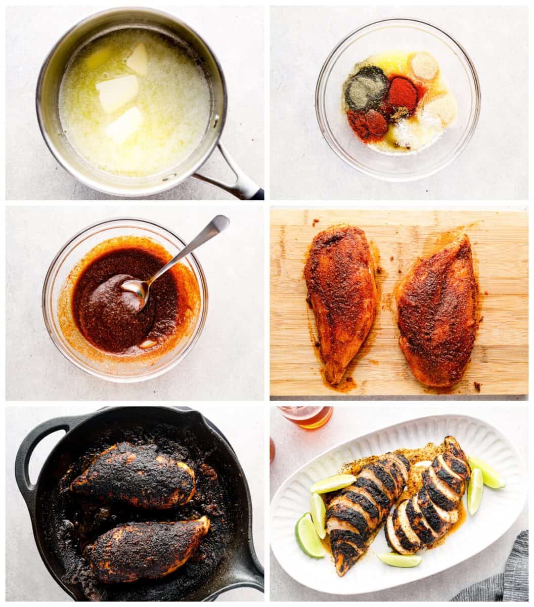 how to make blackened chicken in a skillet step by step photo collage