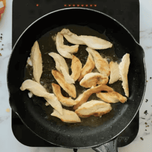 Simple chicken recipes cooked in a frying pan.
